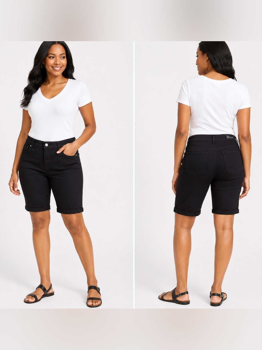 NWT INC International Concepts Black Bermuda Shorts Size 12 Stretch Denim